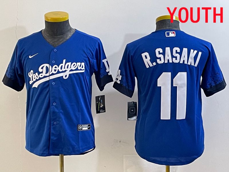 Youth Los Angeles Dodgers #11 R.Sasaki Blue City Edition Game 2025 Nike MLB Jersey style 1